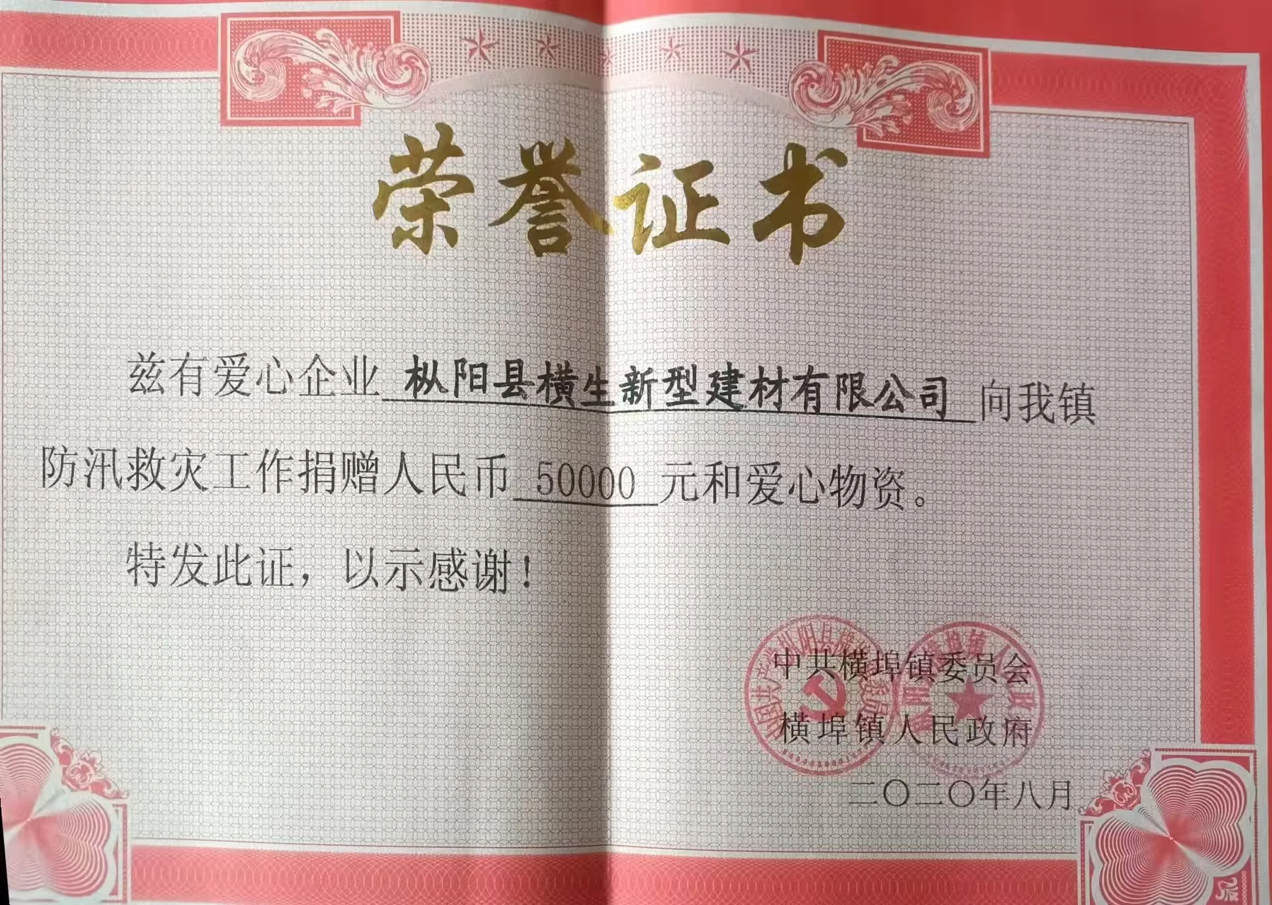 向横埠镇政府捐款抗疫物资，同心守护一方平安。